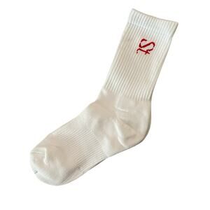 Seint Crew Socks NEW 2-Pairs White with Red Logo Ribbed Unisex Streetwear Basics